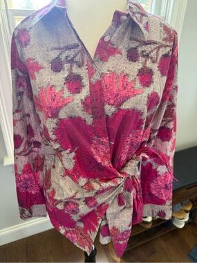 APNY Women’s Tie-Front Blouse in Fuchsia Floral Size Small